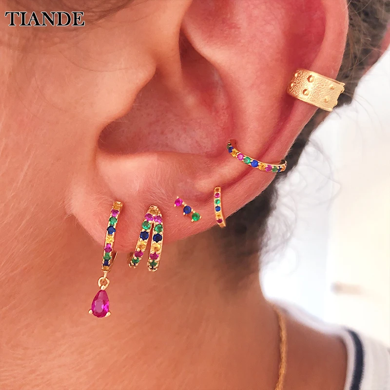 TIANDE Gold Color Water Drop Earrings For Women Color  Zirocn Piercing Butterfly Star Moon Dangle Earrings 2023 Fashion Jewelry