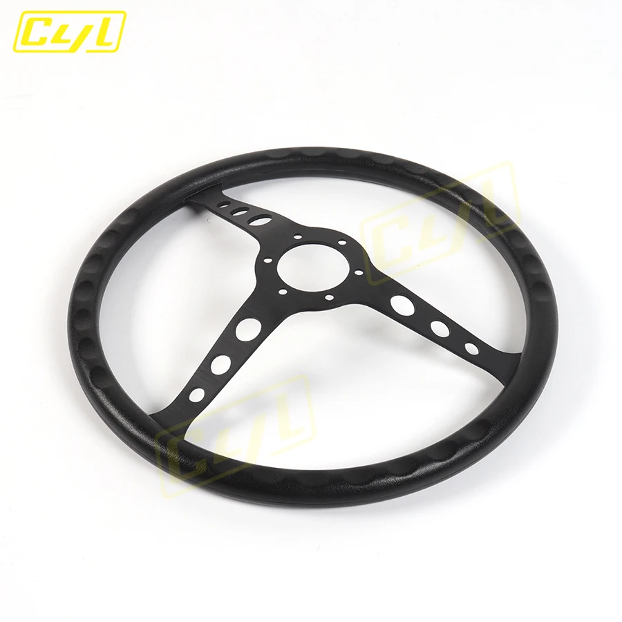 NEW Black Classic PU Steering Wheel 15inch 380mm Flat Dish Racing Sports Steering Wheel for Universal