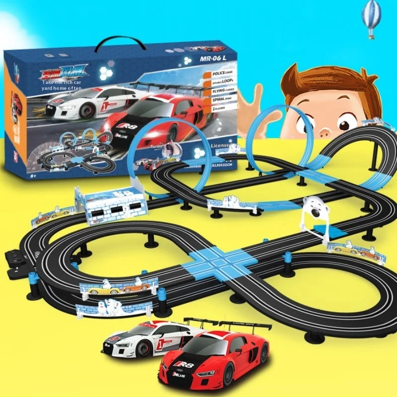 

Double Remote Control Car Racing Track Autorama Circuit Voiture Toy Electric Railway Track Toy Set For Boy Cool Rc Cars Kid Gift