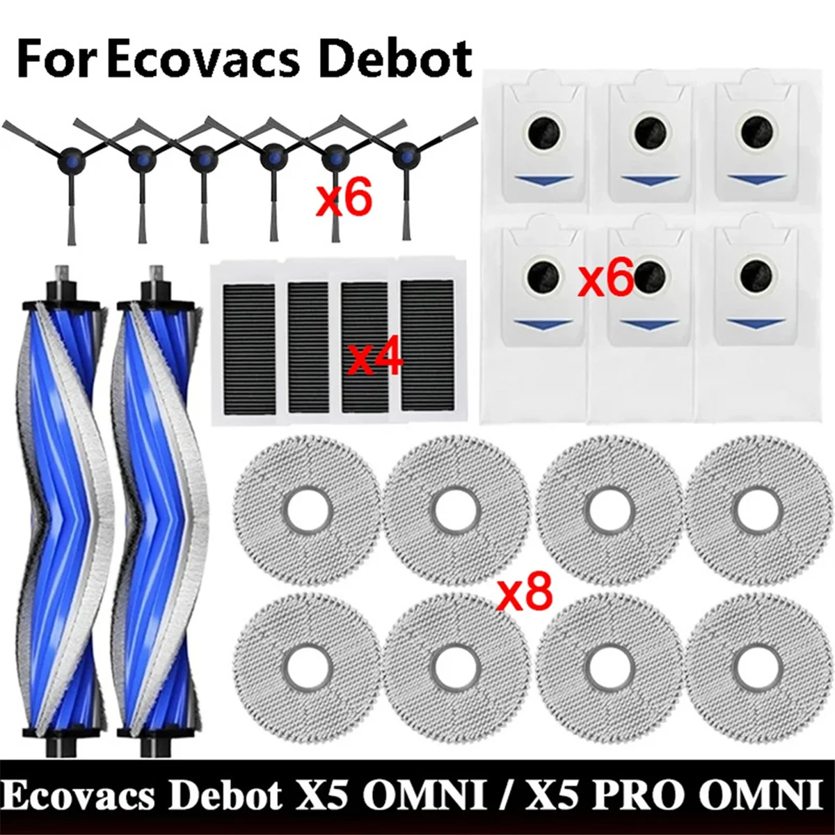 Ecovacs X5 OMNI / X5 PRO OMNIロボット掃除機交換部品 ダストバッグ メインサイドブラシ フィルター モップ アクセサリー A (A66T)