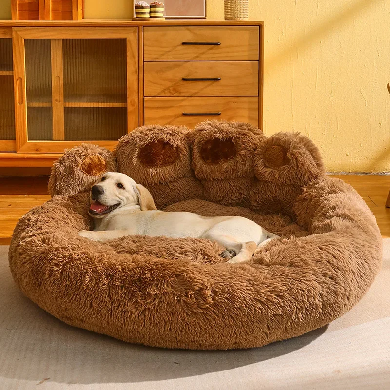 Pet Dog Sofa Plush Kennel Large Pet Products Fluffy Dog Bed Small Sofa Baskets Puppy Cats Supplies Big Cushion Pet Accessories