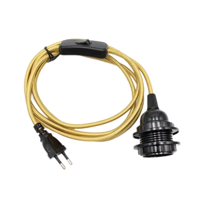 220V AC EU Plug Lamp Cord with Switch E27 Threaded Lamp Holder Lampshade Rings For Indoor Decor Hanging Light