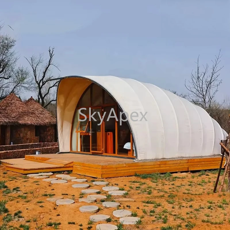 Custom Shape PVDF Shell Luxury Glamping Hotel Resort Safari Hunting Tent Waterproof UV Resistant Windproof for Large Group Event