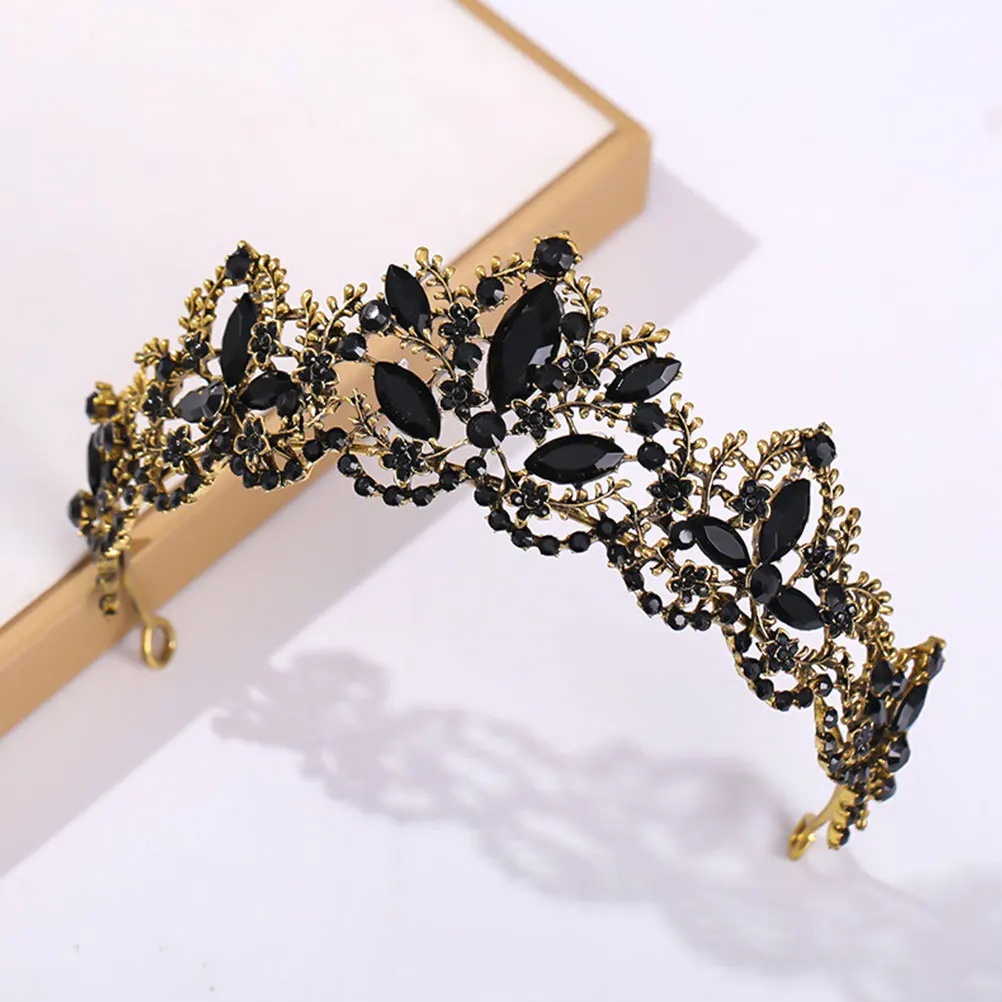 

Alloy Crown Headpiece Rhinestone Accessories Girls Headgear Black Wedding Tiara Comfortable Lightweight Banquet Photos Party