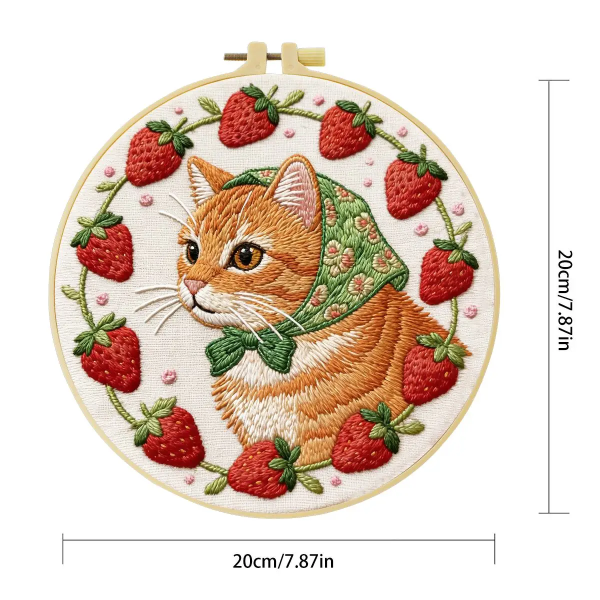 1 Stück 20X20CM/15X15CM 7,87/6,3 Zoll Erdbeer-Kätzchen Stickerei-Starter-Kit DIY-Kit DIY-Stickerei-Set Handarbeiten Malerei – Detail 4