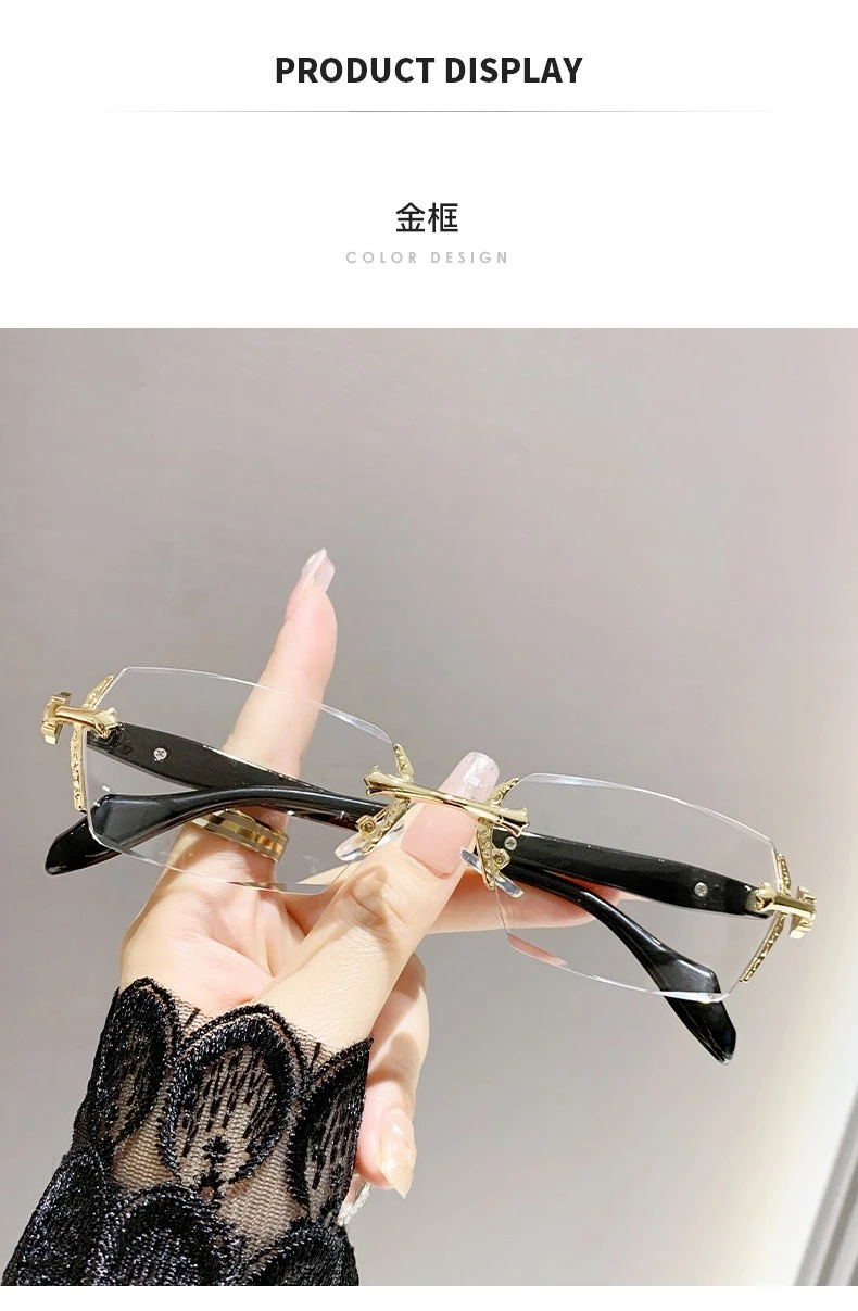 Cut Edge High-end Framless Photochromic Myopia Glasses Silver Gold Blue Light Blocking Eyewear Anti-UV Sunglasses Diopters -4.0