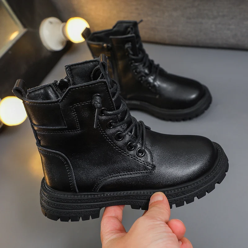 Boy Black Boots Girls Children Winter Shoes High Top Plush Sneaker 2024 New School Sports Snow Boots for Boy Girl 4 To 13 Years