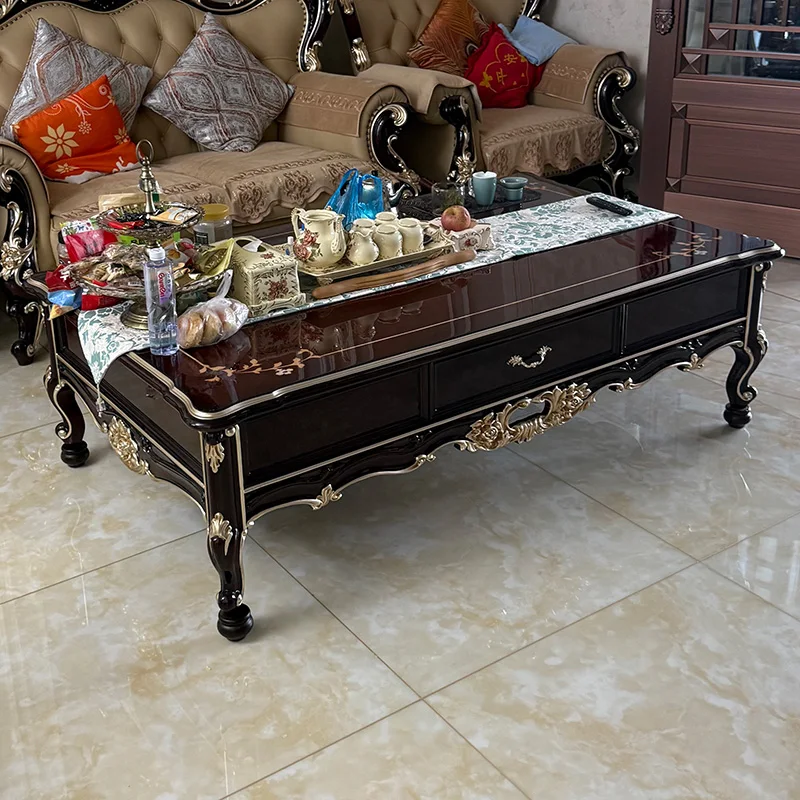 

Журнальный столик из цельного дерева в европейском стиле, роскошная резная мебель для хранения длинного чайного столика для гостиной на вилле