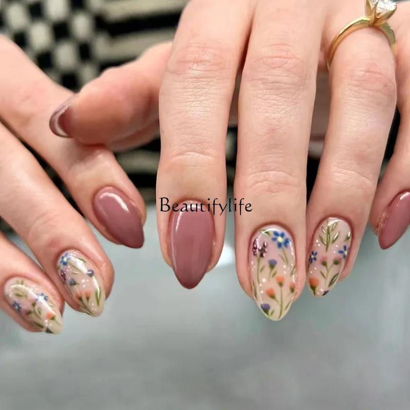 

Nail Patch Short Almond Wearing Nail Removable Small Fresh Flower Nail Patch 30 pieces