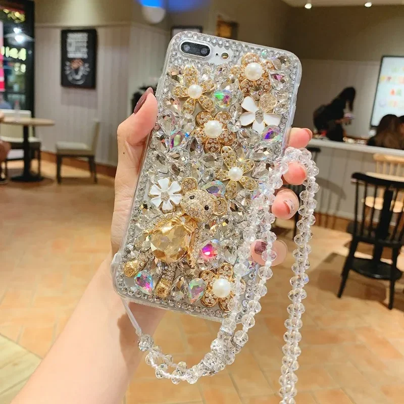 Rhinestone Phone Case for Women and Girls, Bling Diamond, Clear Bumper Cover for iPhone16 15, 14, 13, 12, 11 Pro Max, XR, Huawei