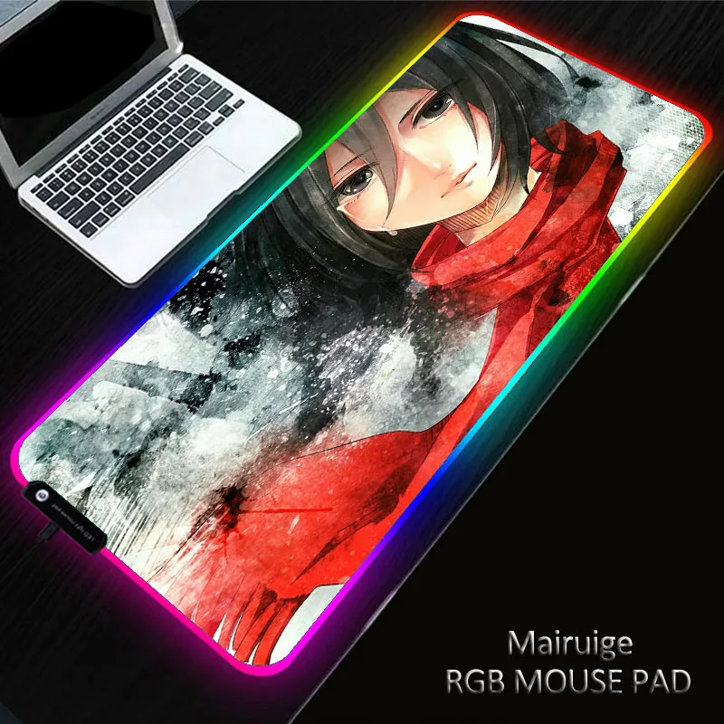 Anime Attack On Titan Mouse Pad Gaming RGB Besar Komputer Gamer 40*90CM Mousepad Backlit Mause Keyboard Meja Besar LED Mouse Mat