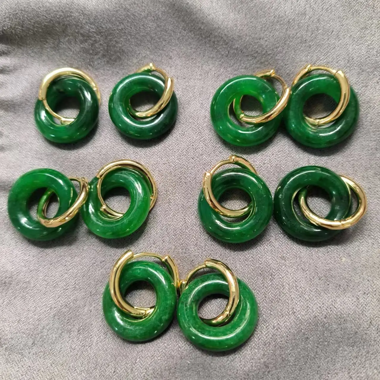 

1pcs/lot Natural Dark Green Jade Quartz Jade Earrings S925 silver-clad gold Generous simple Detachable Two ways to wear jewelry