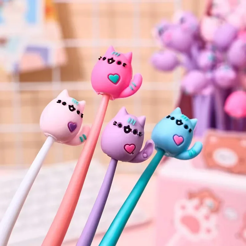 24Pcs Wholesale cartoon kitten rocking music gender-neutral pen, cute cat shape rocking pen high-value stationery