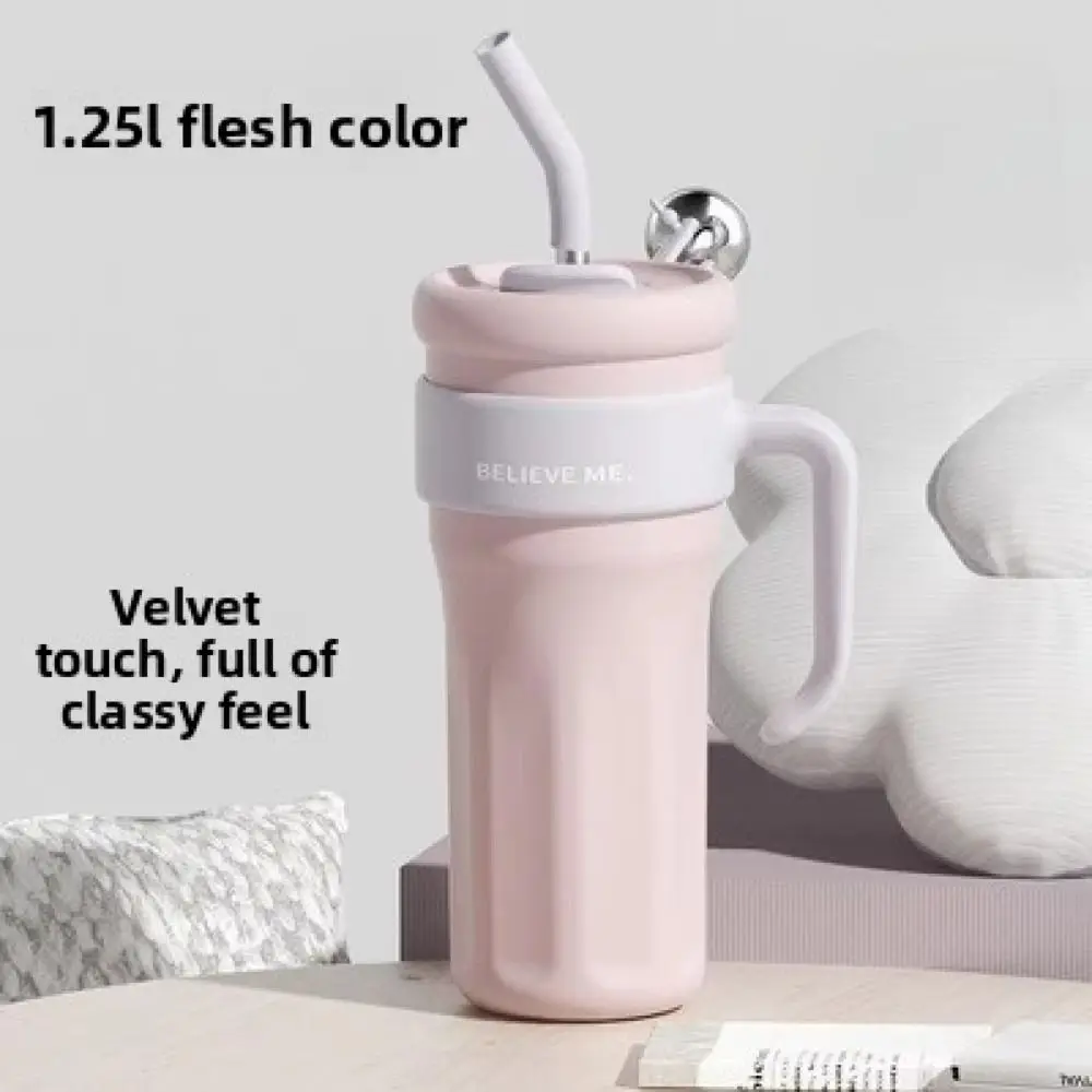 

With Straw Insulated Water Bottle 316 Stainless Steel Large Capacity Portable Insulation Cup Portable 1.25L