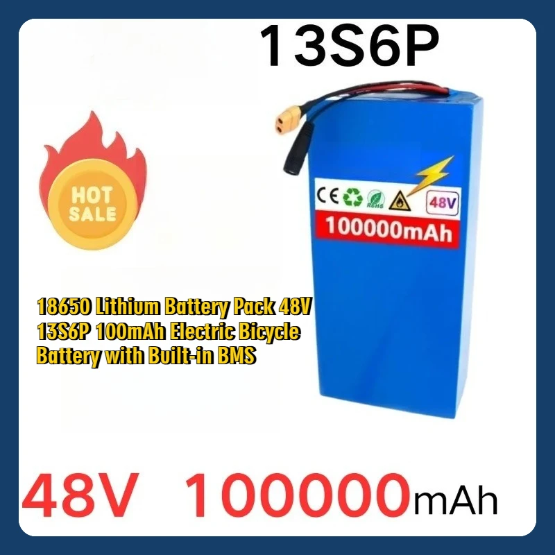 

18650 Lithium Battery Pack 48V 13S6P 100mAh Electric Bicycle Battery with Built-in BMS