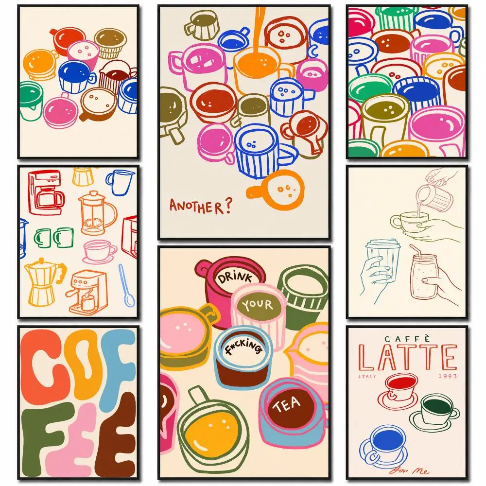 Aesthetic Retro Kitchen Another Coffee Latte Tea Trendy Poster PP Wall Art Print Removable Home Decor Cafe Apartment Gift
