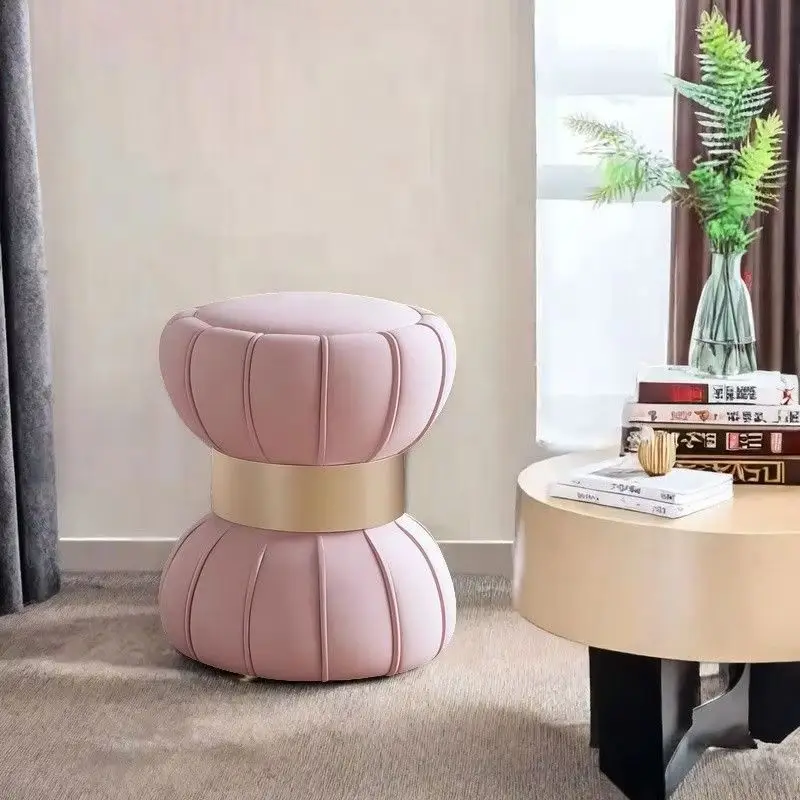 

Скандинавский пуф-табурет в стиле лайт-люкс, мягкий круглый, для туалетного столика, маникюрного кресла, низкий стул для гостиной, дивана, спальни