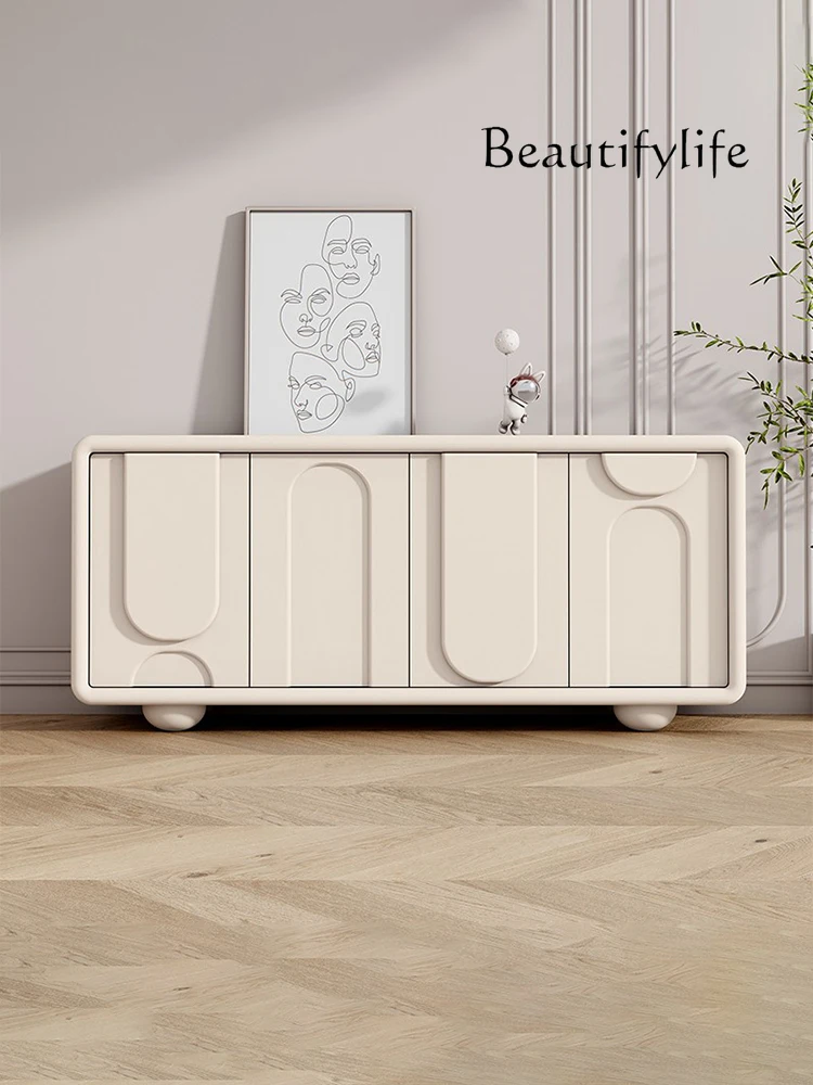 

French Cream White Sideboard High-Grade Storage Cabinet Light Luxury Lobby Entrance Cabinet