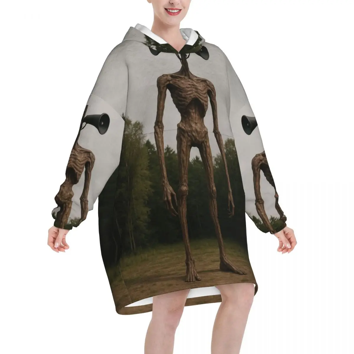 Siren Head In Dark Forest Wearable Blanket Hoodie for Women Men Warm Cozy Large Blanket Sweatshirt Thick Fleece Hooded Blanket