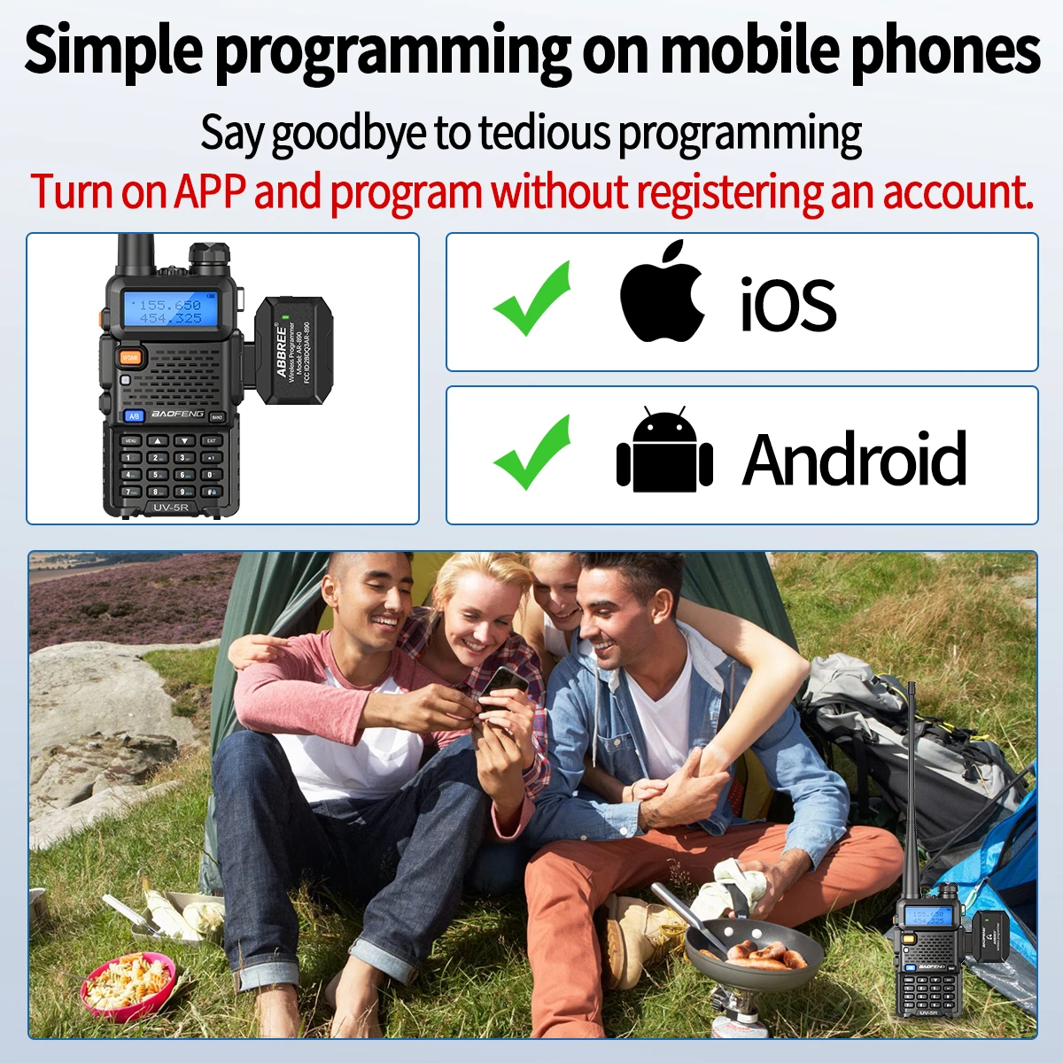 ABBREE Bluetooth Wireless Programmer for Walkie Talkie Plug & Play No Driver Issue Phone  for UV5R BF888S Quansheng UVK5