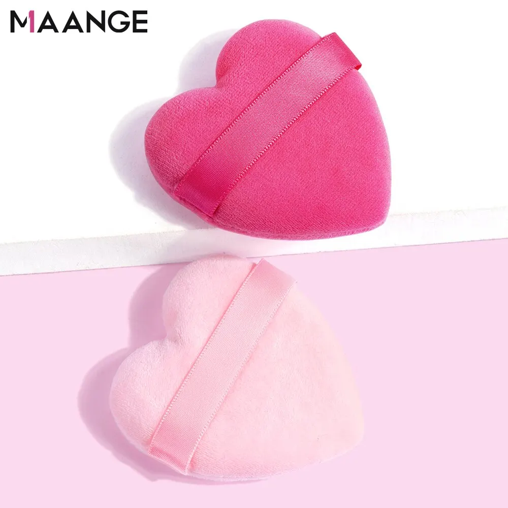 MAANGE 2 Pieces Heart-shaped Velvet Makeup Puff Pink Facial Cosmetic Makup Cotton Sponge Beauty Tool For Beauty