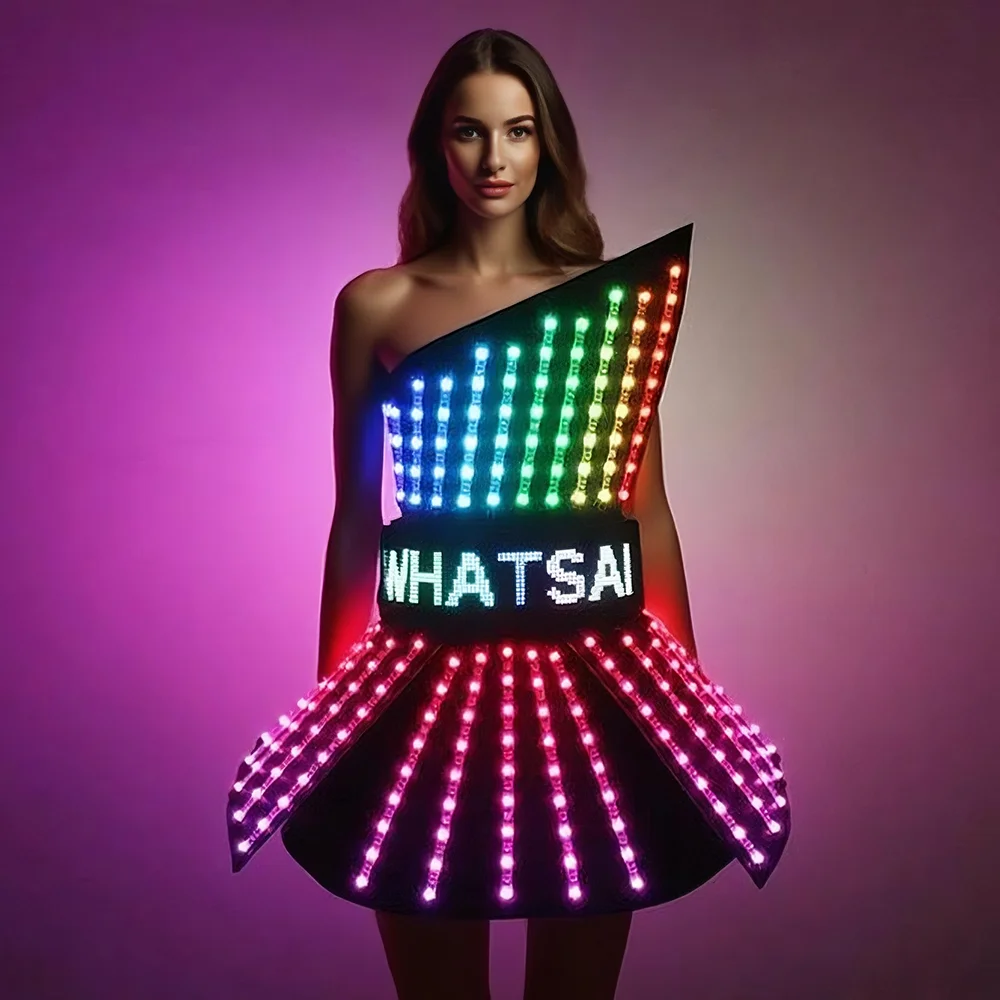 Robe LED à couleur changeante, jupe lumineuse, Costume pour femmes, discothèque, fête, Rave, DJ danseuse, spectacle sur scène, contrôle sans fil USB