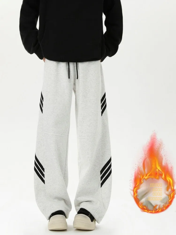 

Мужские зимние утепленные брюки прямого кроя с флисовой подкладкой, свободные спортивные брюки, повседневные брюки, винтажные американские трикотажные брюки