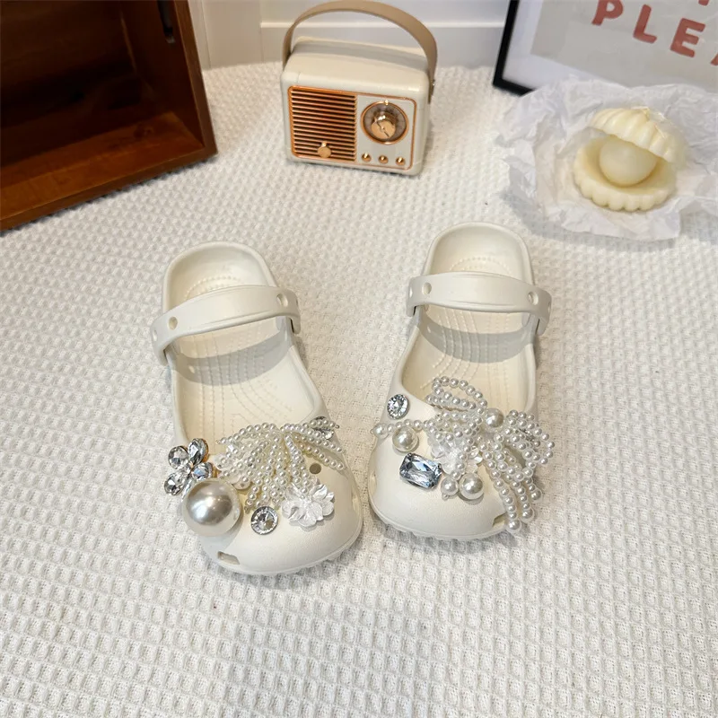 2026 Summer New Kid's Girls Slippers Cute Ballet Hole Shoes Retro EVA Outer Wear Mary Jane Shoes Anti Slip Outdoor Beach Sandals