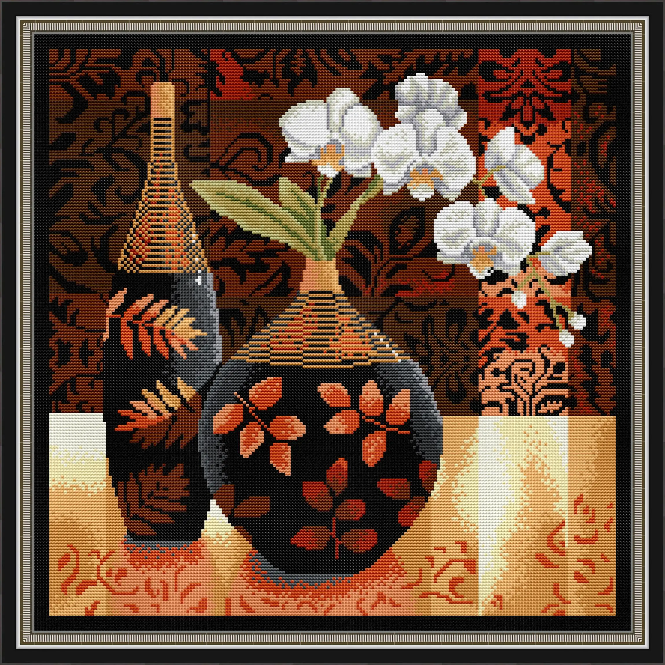 

Joy Sunday-Набор для вышивки крестом с предварительной печатью, легкий узор своими руками, набор для вышивания ткани-Орхидея в черной фарфоровой банке