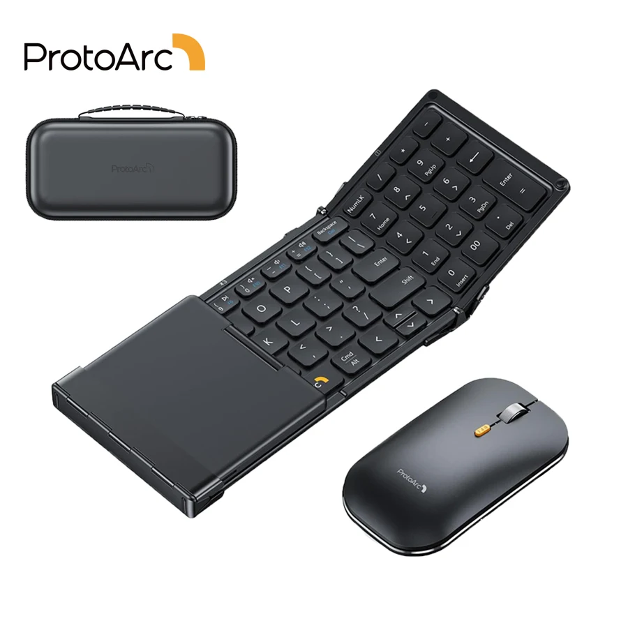 ProtoArc XKM01 Folding Keyboard Mouse Set Portable Bluetooth Wireless Keyboards Mice for iPad iPhone Mac Android Windows iOS