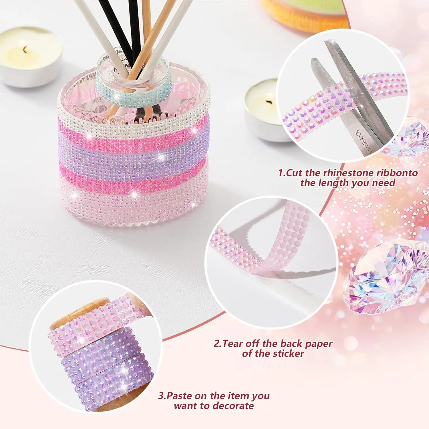 AB Bling Strass-Band Selbstklebende Aufkleber Kristall-Diamant-Strassstreifen für DIY-Basteleien Kleidung Handy Schuhe Auto-Dekoration – Detail 4