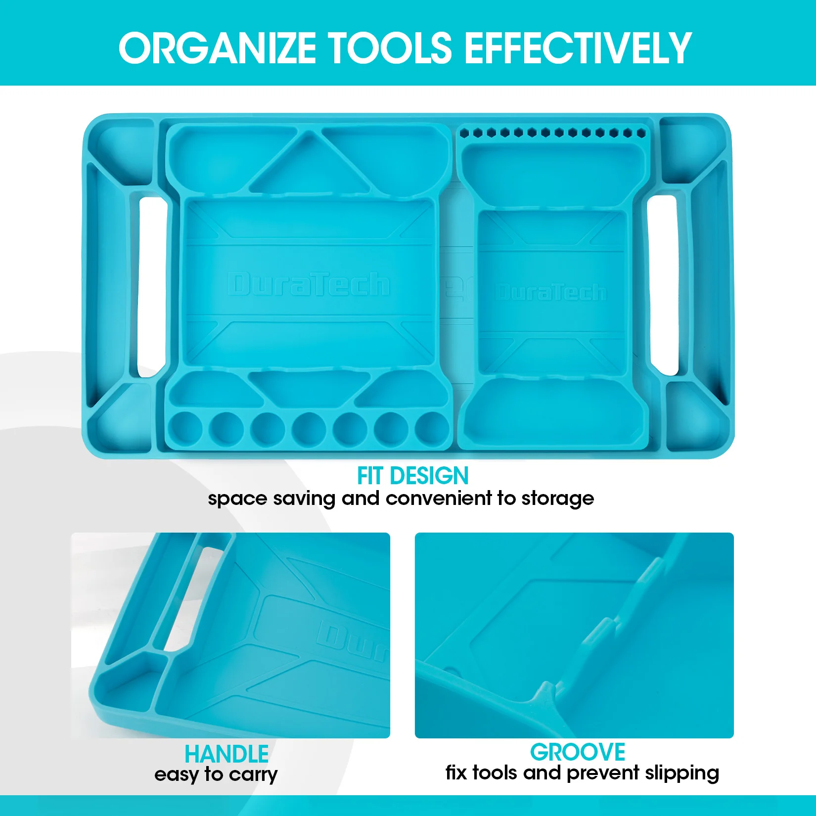 DuraTech 3pack Non-slip flexible silicone tool tray Flexible Tool Box Organizer Tray Non-Slip Ultra Silicone Hex Bit Mat