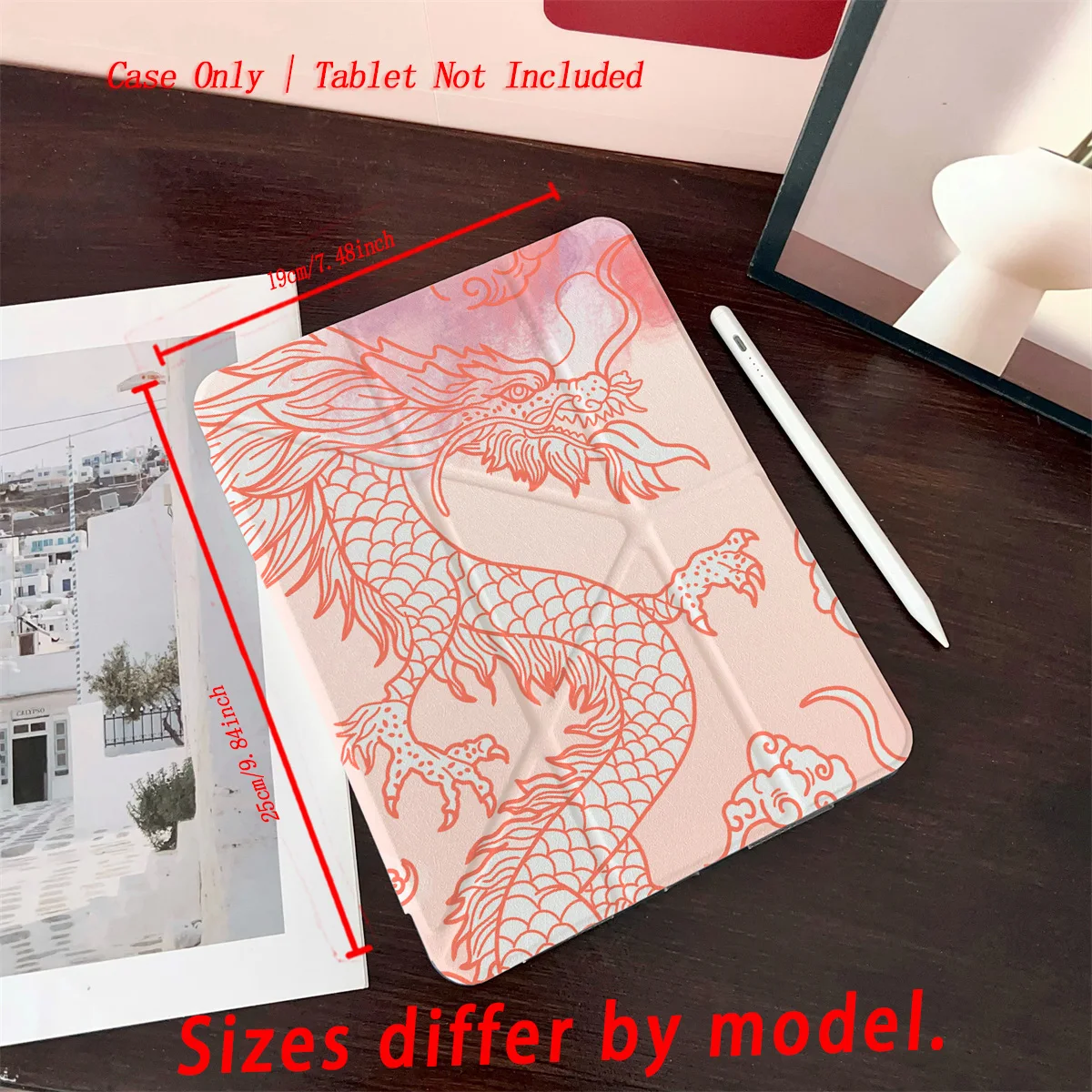 حافظة لجهاز iPad مطبوعة على شكل تنين وردي لطيف على شكل حرف Y قابلة للطي لهاتف Apple iPad Pro/Air/Mini غطاء نحيف مضاد للخدش #6