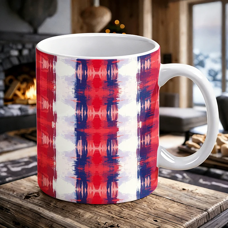 

Ikat-Inspired Key Button Pattern with Red， Blue， and White Mug with a bottle opener function of 2026 Major Football Event