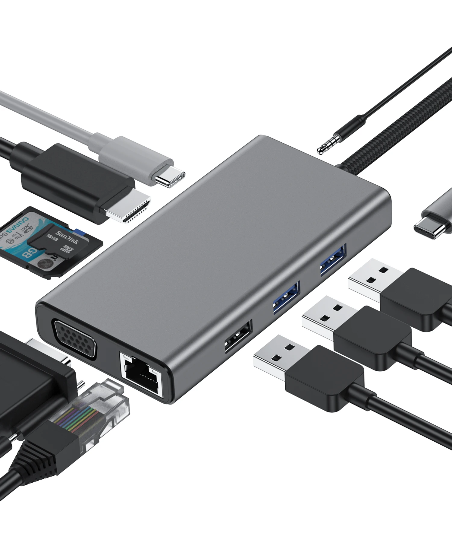 

USB C Hub Multiport Adapter for MacBook Pro/Air,9 in 1 Mac USB C Dongle MacBook to 4K HDMI, VGA Ethernet,100W PD Charger