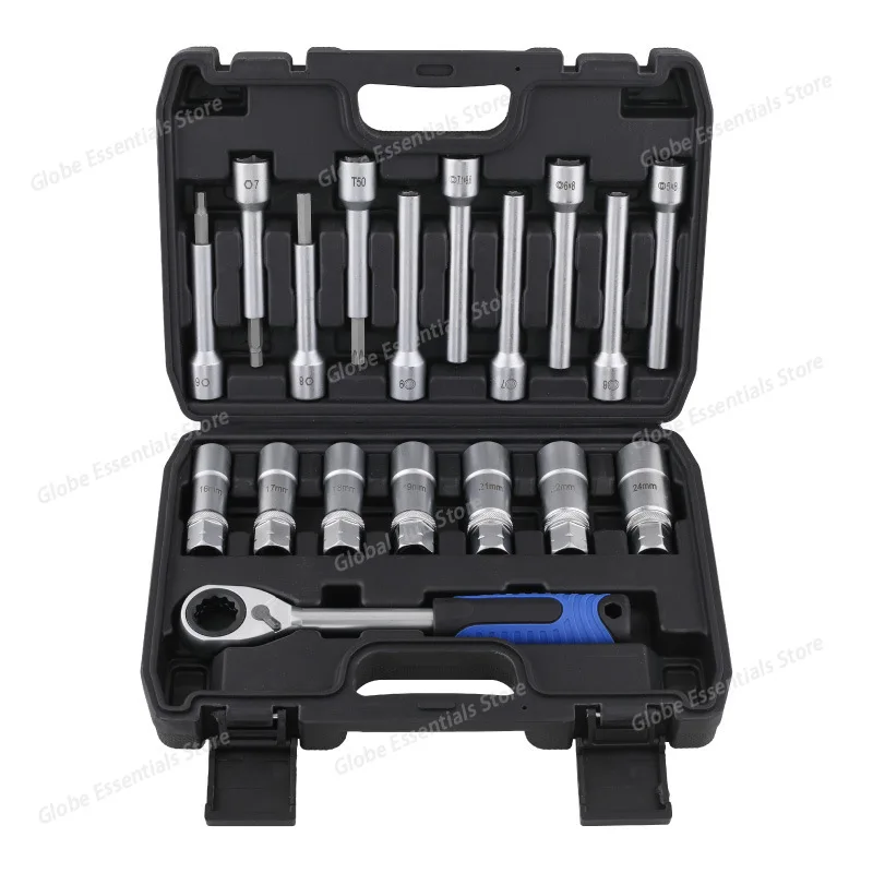 

18 шт., инструмент для снятия гайки амортизатора подвески, набор головок, гаечный ключ с храповым механизмом, инструмент для снятия гаек для обслуживания автомобилей