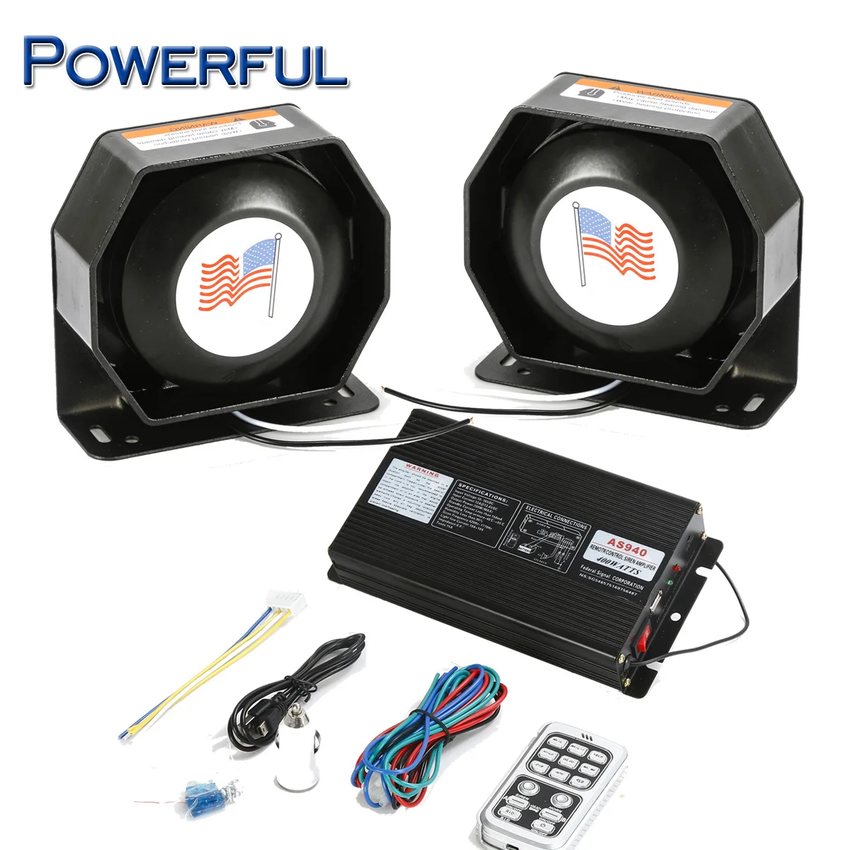 12V-24V 400W Car Electric Siren Warning Loud Speaker Police Siren 14 Tones With Wireless MIC Speaker System