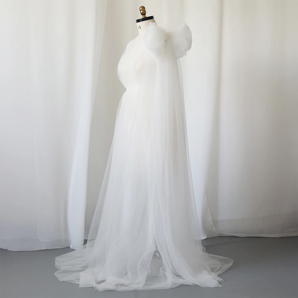 فستان حمل بكتف واحد لالتقاط الصور من التول المتدفق بفيونكة بيضاء طويلة فساتين للنساء الحوامل استوديو التصوير