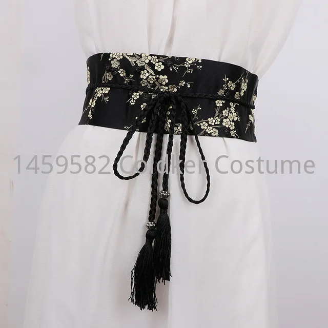 Japanese Traditional Clothing Kimono Wide Belt Women Sash Tie Streetwear Embroidered Fower Tassel Bandage Belt Yukata Obi