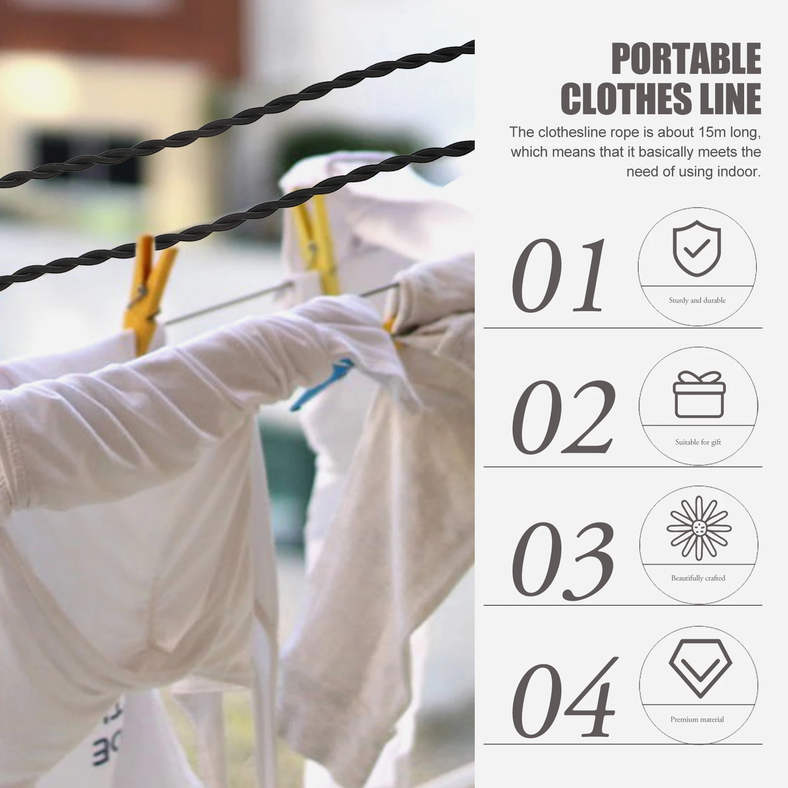 

Portable Travel Clothesline With Hook Suction Cup For Camping Outdoor Lightweight Retractable Laundry Line Clothes Lines