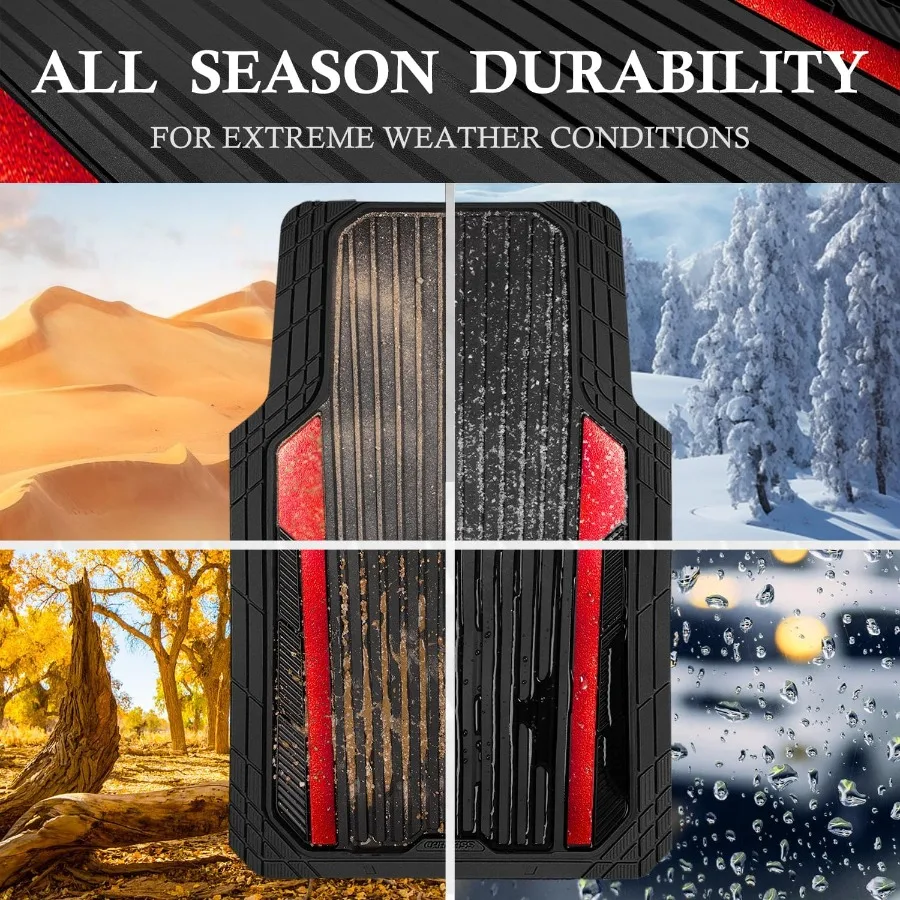 Heavy Duty Rubber Car Mats with Metallic Aluminum F for All Weather Protection Waterproof Universal Fit Floor Mats for SUVs Sed 3