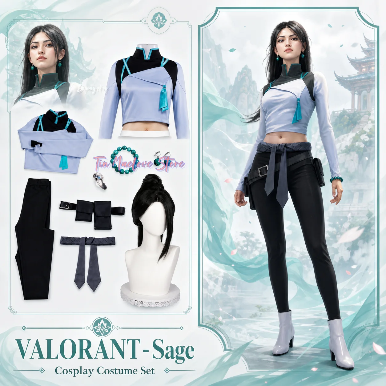 セージ-新しいcg衣装-中国風コスチューム-コスプレ-アニメゲーム-valorant-クロップトップ-パンクパンツ-バッグ-イヤリング-ブレスレット-リング-ハロウィン