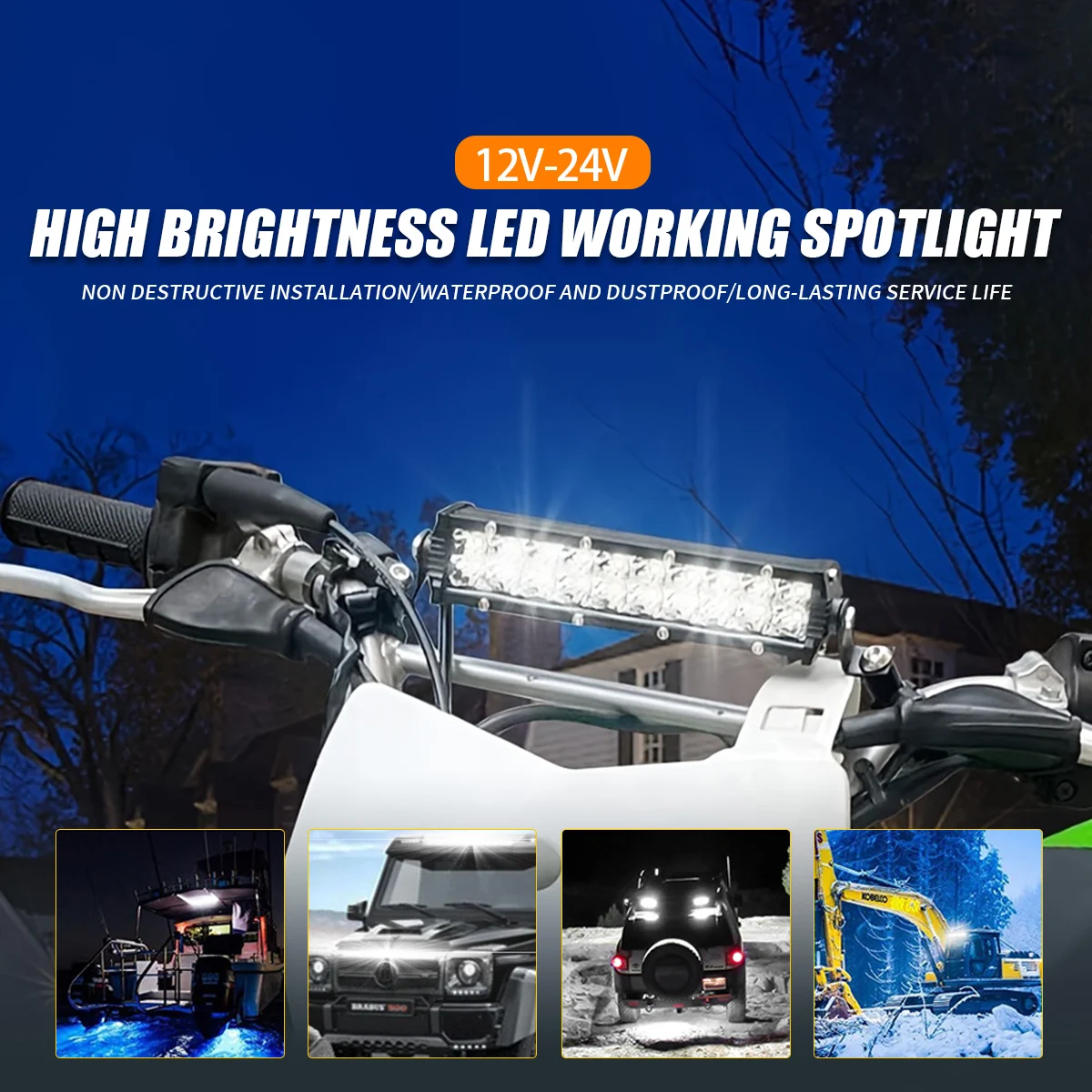 Motorcycle Headlight Light Handlebar LED Light Bar Set 60W LED With Switch Kit Fits Most 7/8” Handlebars White Yellow Flicker