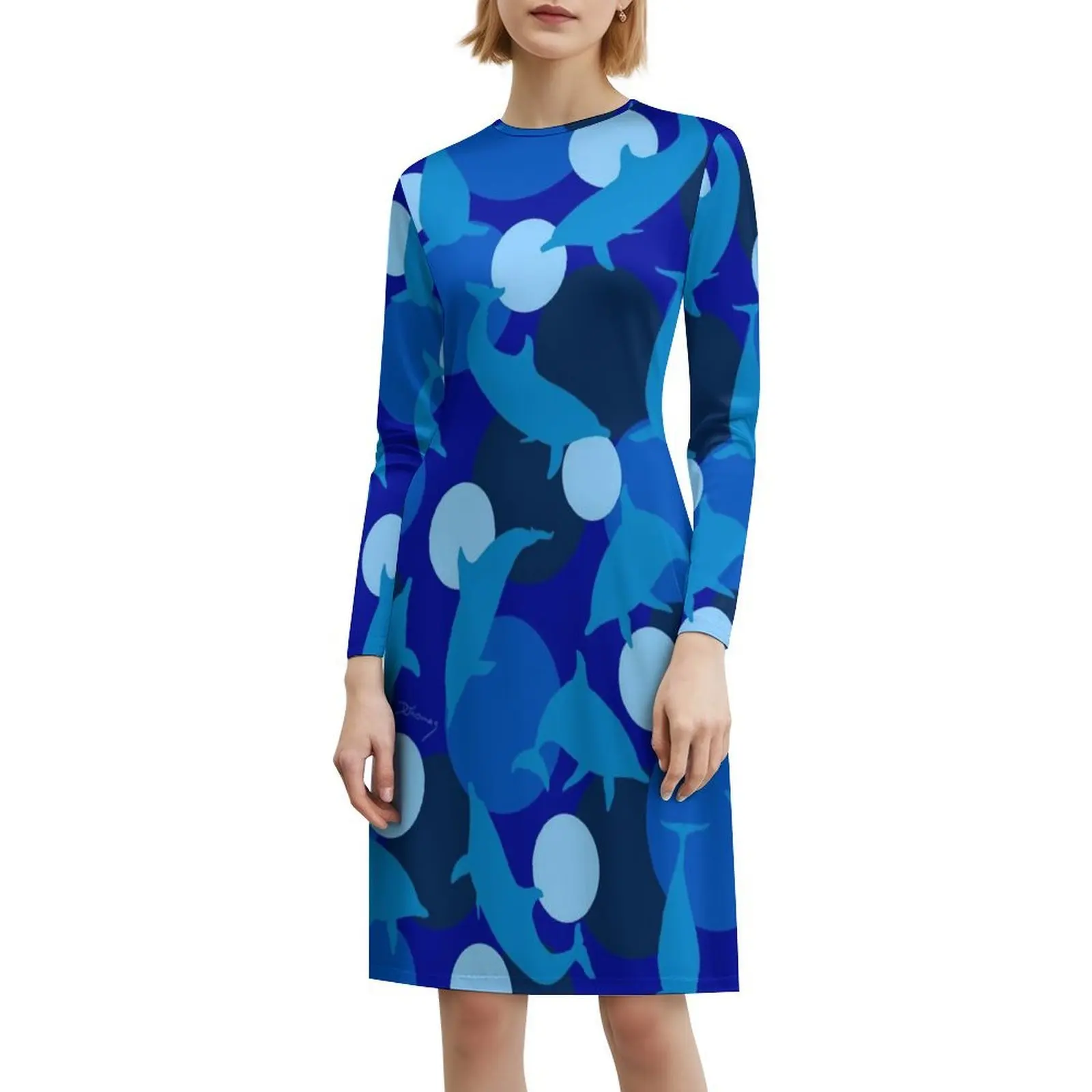 فستان قصير من Delfine / Dolphins Blau / أزرق على طراز Preppy للنساء على شكل حرف a فضفاض مناسب فستان يوم غير رسمي دولفين كوموندولفين المحيط #6