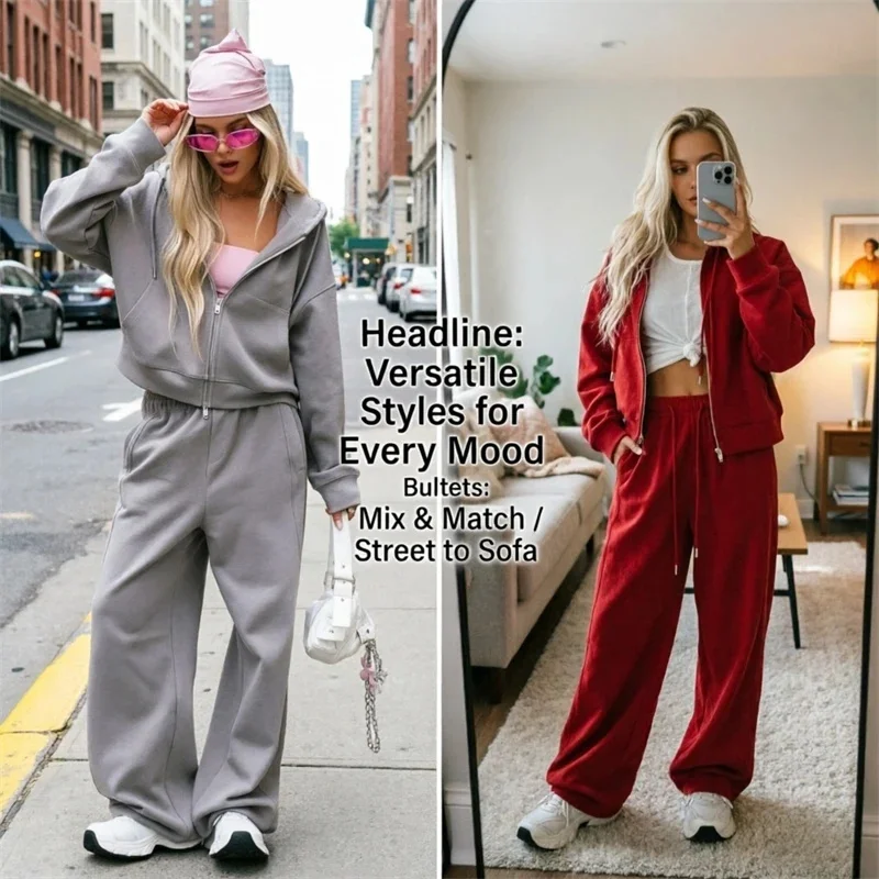 Women Tracksuit Two Piece Set, Zip Hoodie Drawstring Pants Casual, Sportswear Jogger Suit Streetwear Lounge, Outfit Light Blue