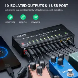 Lekato Iso-10 Guitar Effect Pedal Power Supply 10 Isolated Dc Outputs/ 5V Usb Output for 9V 12V 18V Protection Guitar Accessorie