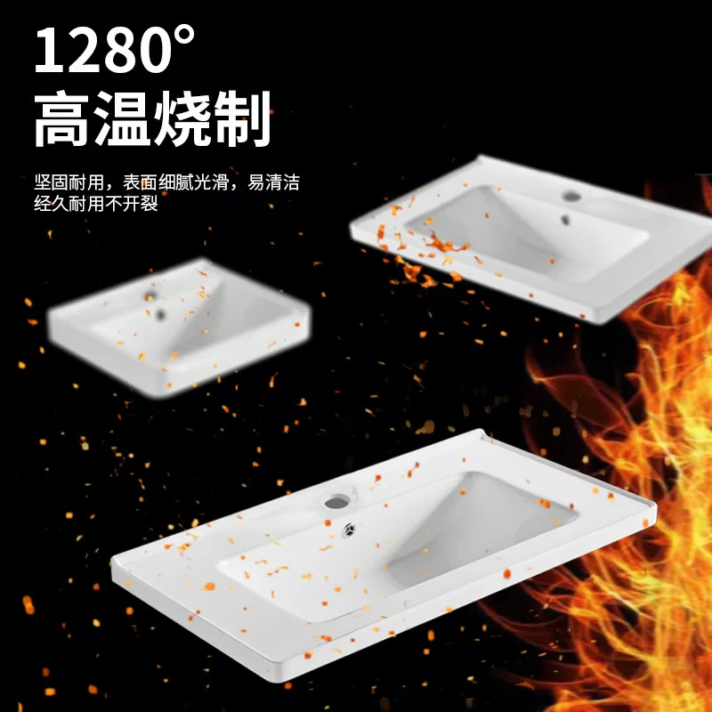 حوض منصة شبه مدمج حوض واحد حوض غسيل حمام سيراميك متكامل حوض غسيل وجه مربع منزلي قابل للتخصيص
