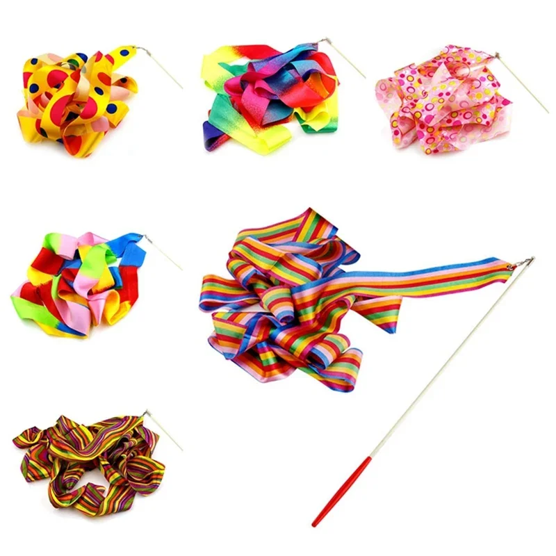 

4M Colorful Dance Ribbon Gym Rhythmic Art Gymnastic Streamer Twirling Rod Stick