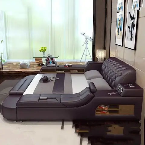 미적 더블 침대 퀸 사이즈 마스터 트윈 킹 더블 침대 럭셔리 가죽 스마트 카마 박스 카살 침실 가구