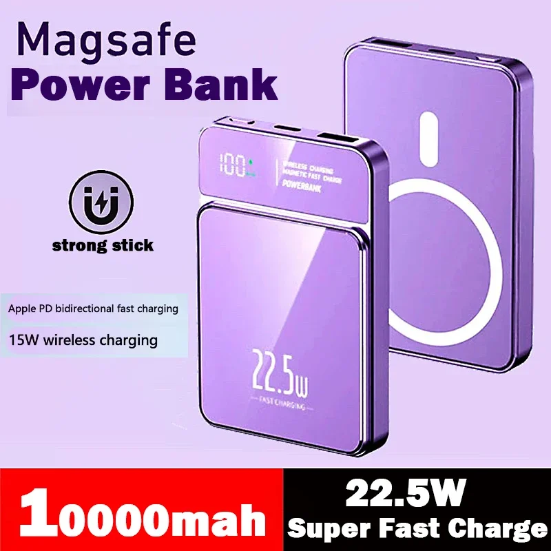 Portable 10000mAh Macsafe Magnetic Power Bank Fast Wireless Charger for IPhone 14 15 16 Pro Max External Auxiliary Battery Pack